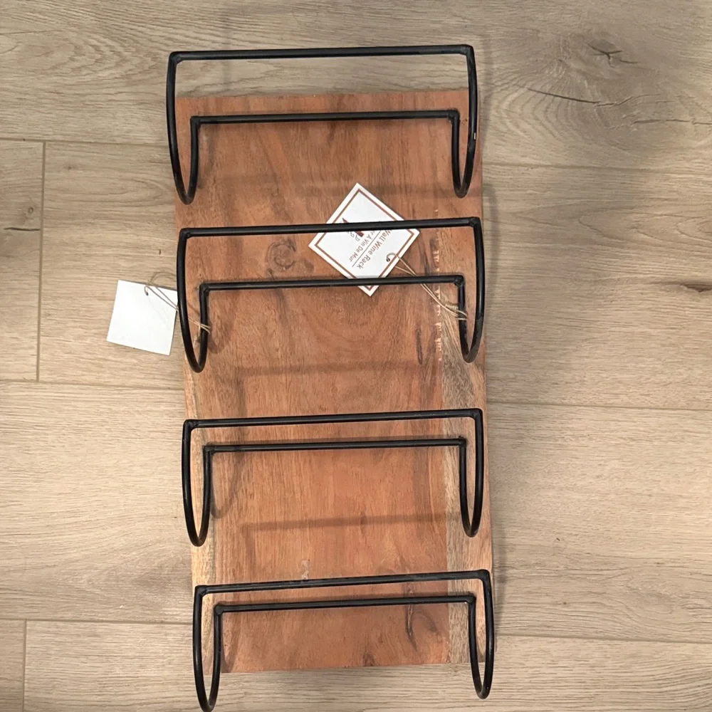 Rustic Wood and Black Metal Wall Shelf NWT
